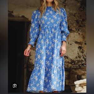 Pink City Prints, Petworth Dress, Royal Blue Bouquet, L, NWT